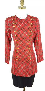 Santa Fe Vintage Red Tartan Military Style Dress Women's Size 4